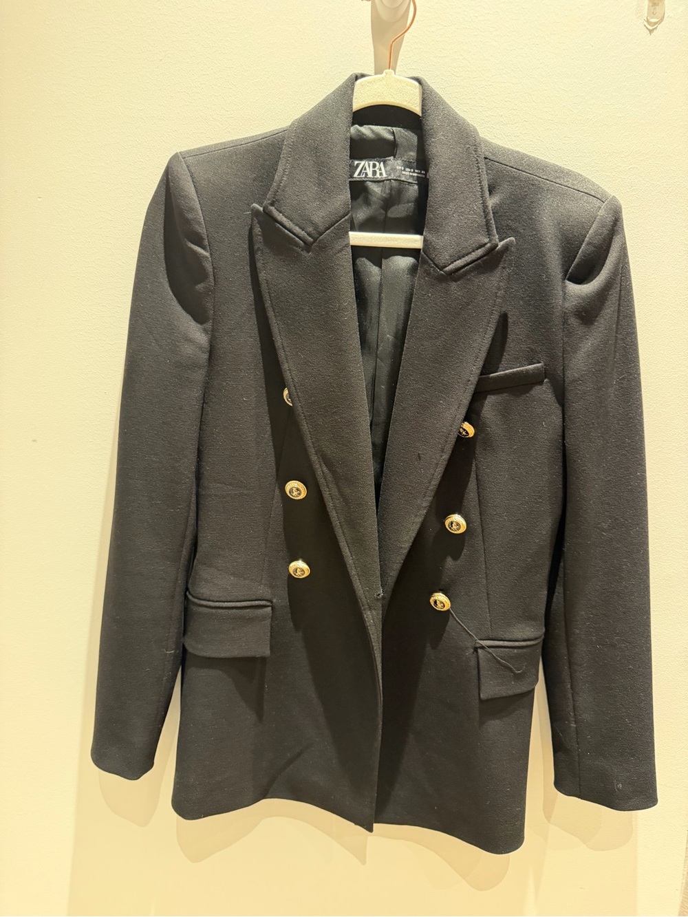 Zara Black Double-Breasted Blazer with Gold Buttons
